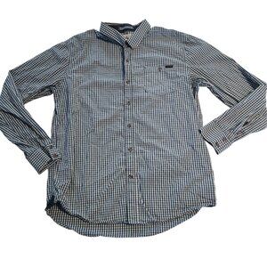 Rusty Shirt Button Up Blue White Checkered Surfer Grunge Mens Size XL EUC‎